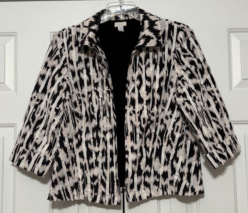 Chico's Black and White Embellished Blazer-Style Jacket, Size 2